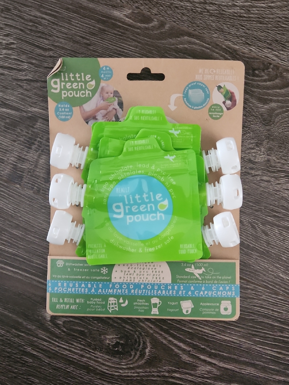 Little Green Pouch Reusable Food Pouches with Caps - 3.4oz (100ml) BRAND NEW
